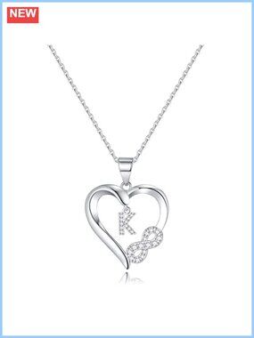 Sterling Silver Heart Initial Necklace 18+2" Adjustable Pendant